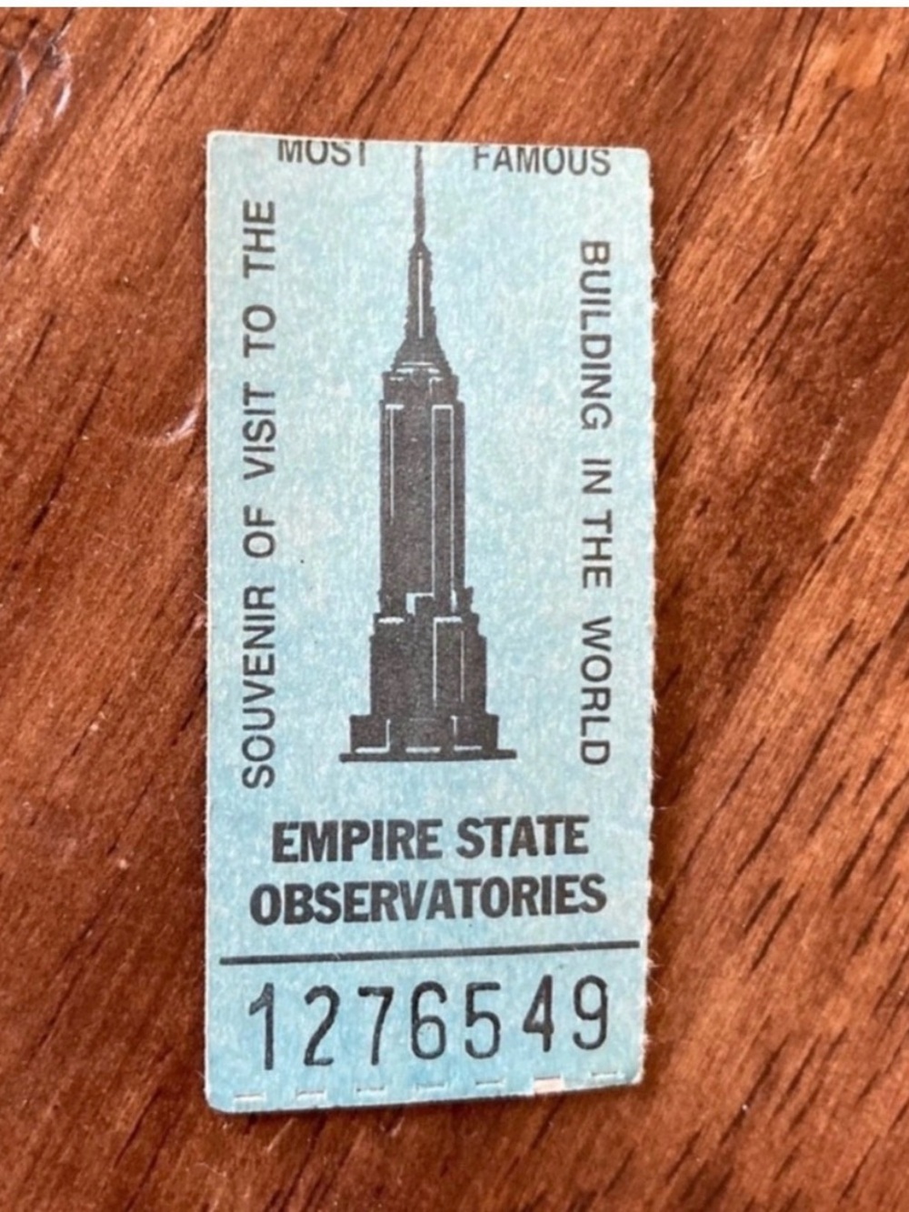 Vintage New York NYC Empire State Building Observatories Ticket Receipt Blue